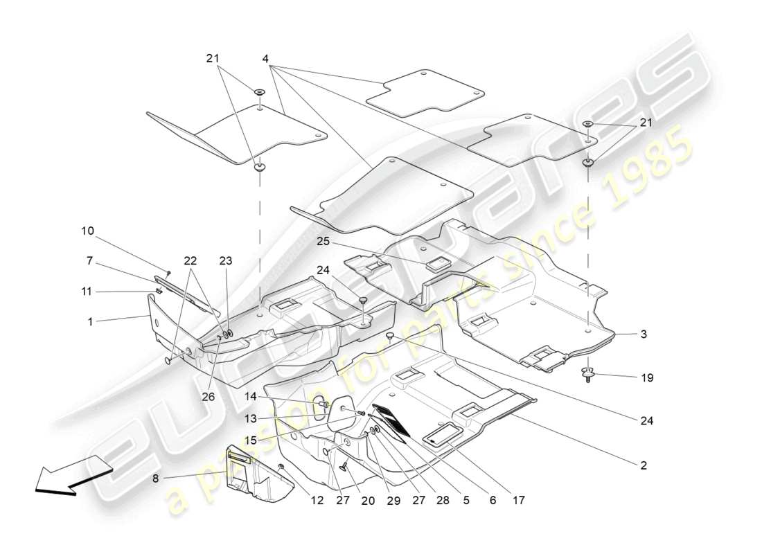 maserati levante (2020) alfombrillas del habitáculo diagrama de piezas
