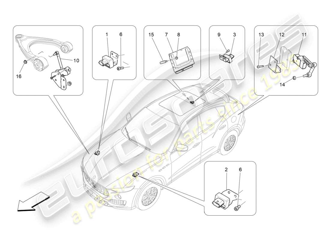 maserati levante (2020) diagrama de piezas de control electrónico (suspensión)