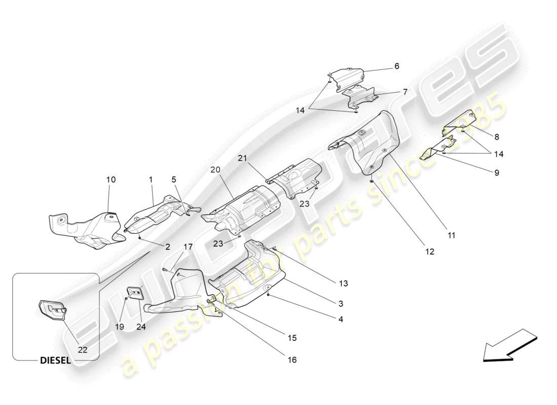maserati ghibli (2015) paneles aislantes térmicos diagrama de piezas