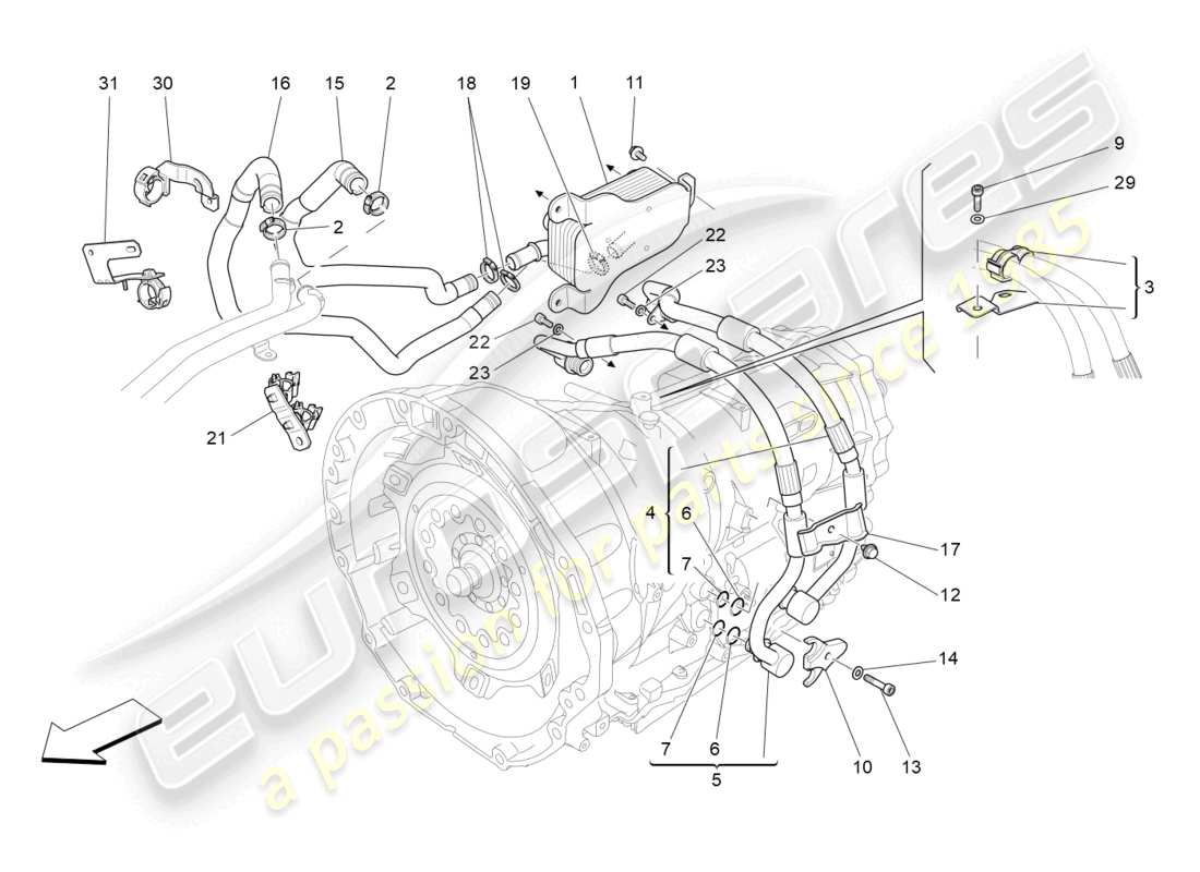 maserati levante modena s (2022) diagrama de piezas de lubricación y refrigeración del aceite de la caja de cambios