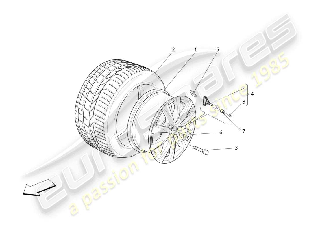 maserati levante tributo (2021) diagrama de piezas de ruedas y neumáticos