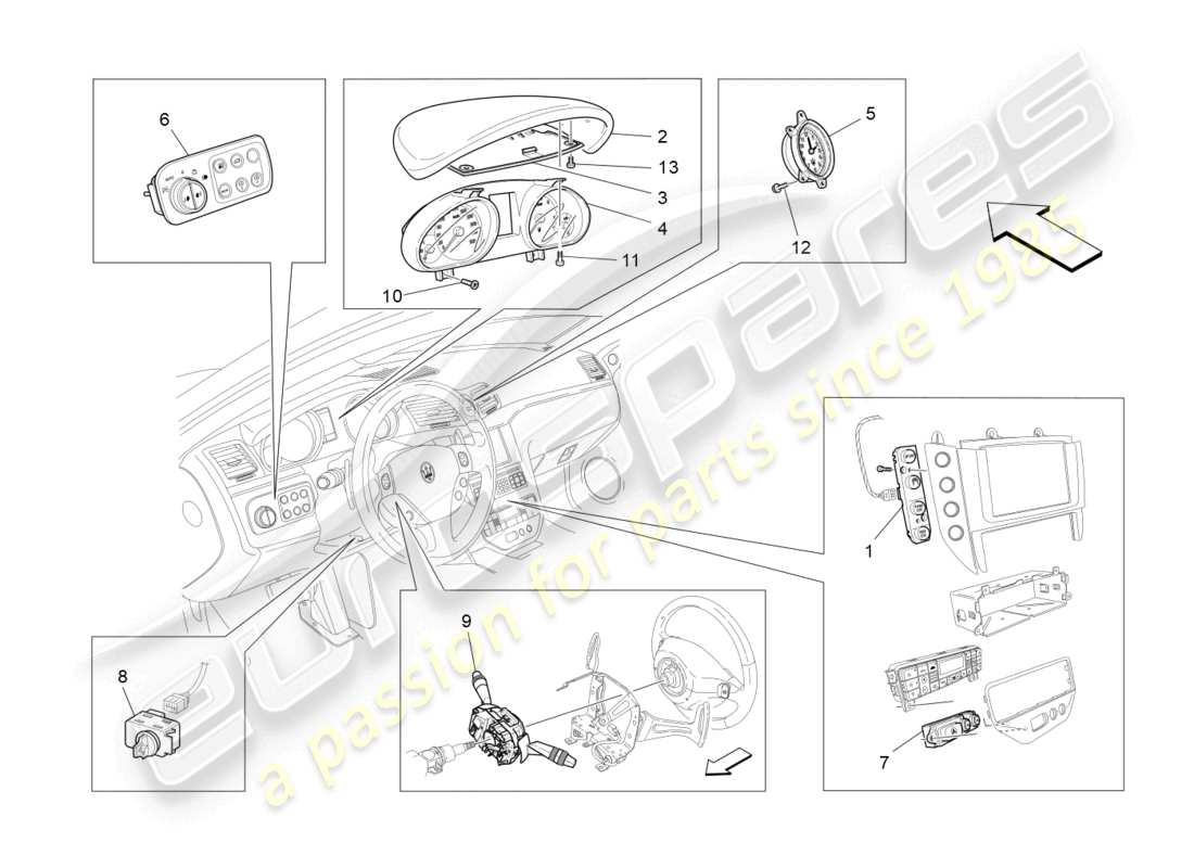 maserati grancabrio mc (2013) diagrama de piezas de los dispositivos del tablero