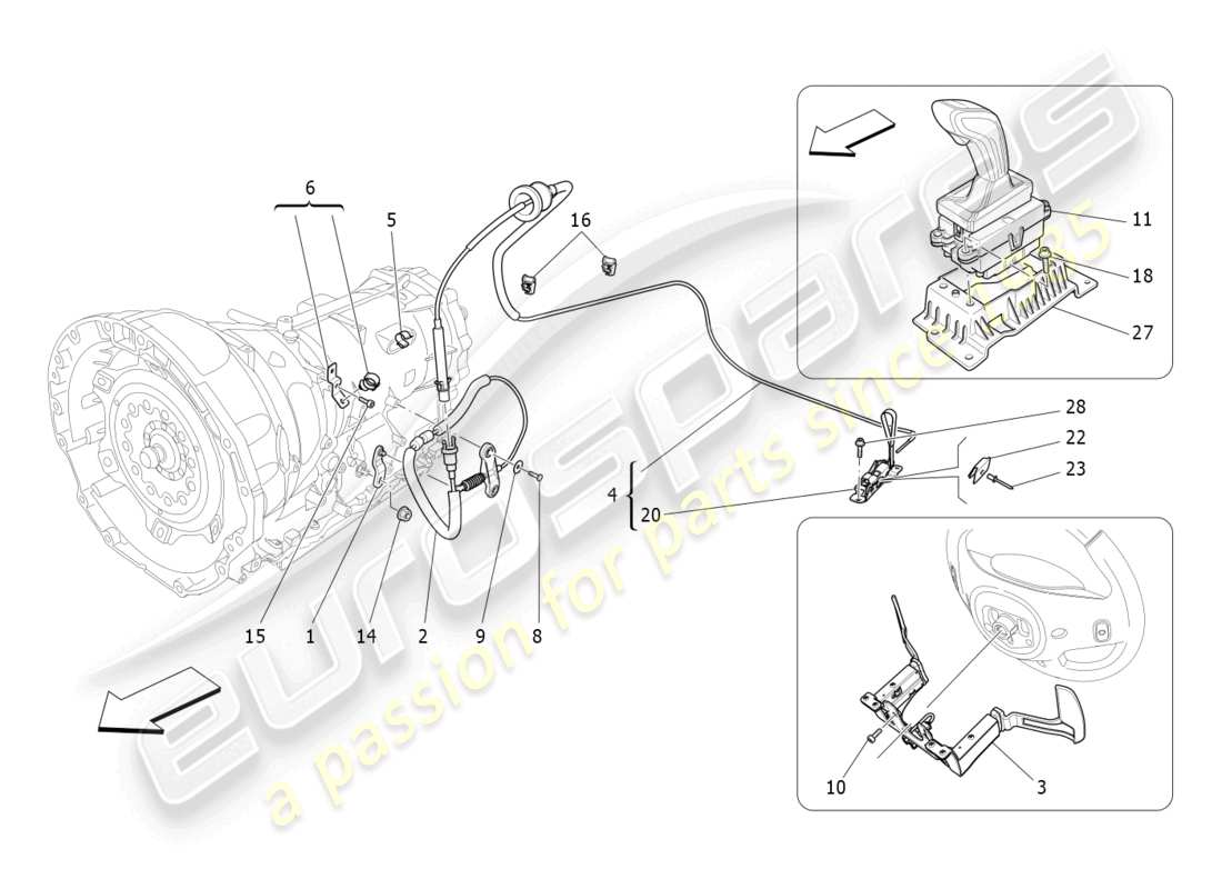 maserati ghibli fragment (2022) controles del conductor para el diagrama de piezas de la caja de cambios automática