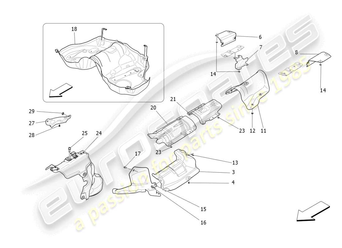 maserati levante gt (2022) paneles aislantes térmicos diagrama de piezas