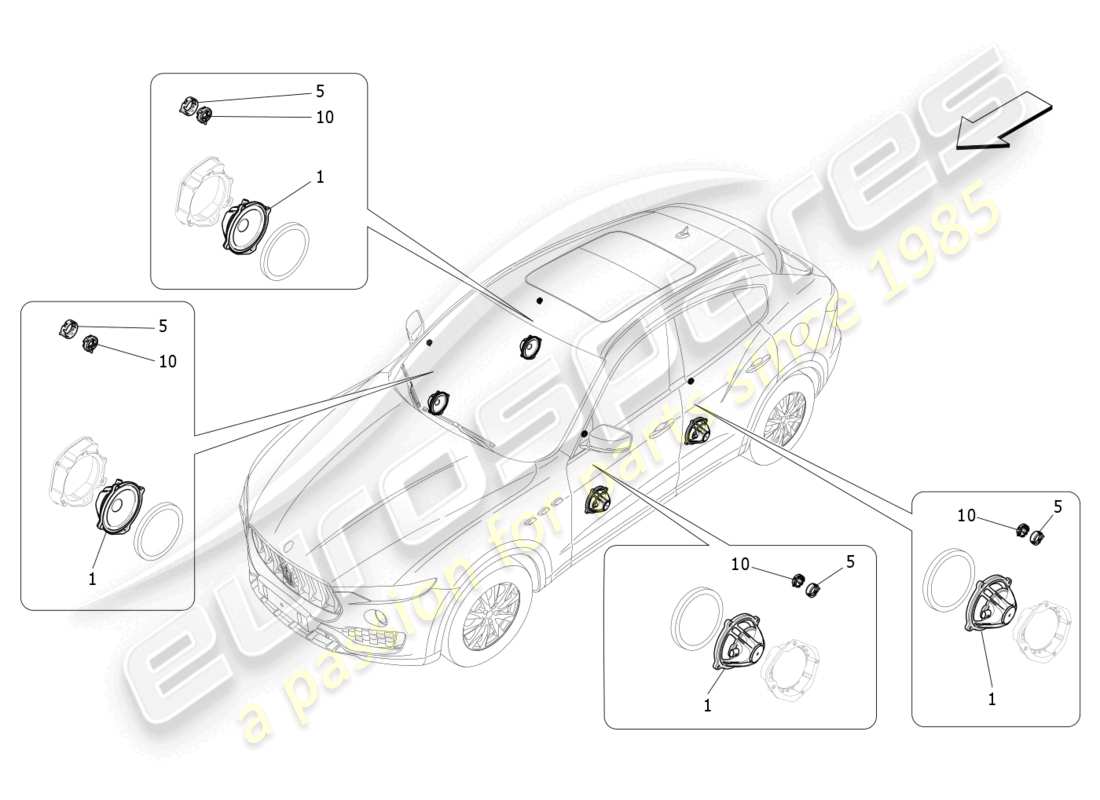 maserati levante modena (2022) sistema de difusión de sonido diagrama de piezas