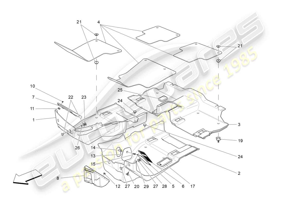 maserati levante tributo (2021) alfombrillas del habitáculo diagrama de piezas