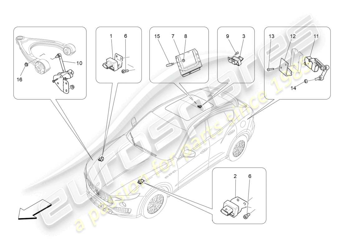 maserati levante tributo (2021) diagrama de piezas de control electrónico (suspensión)