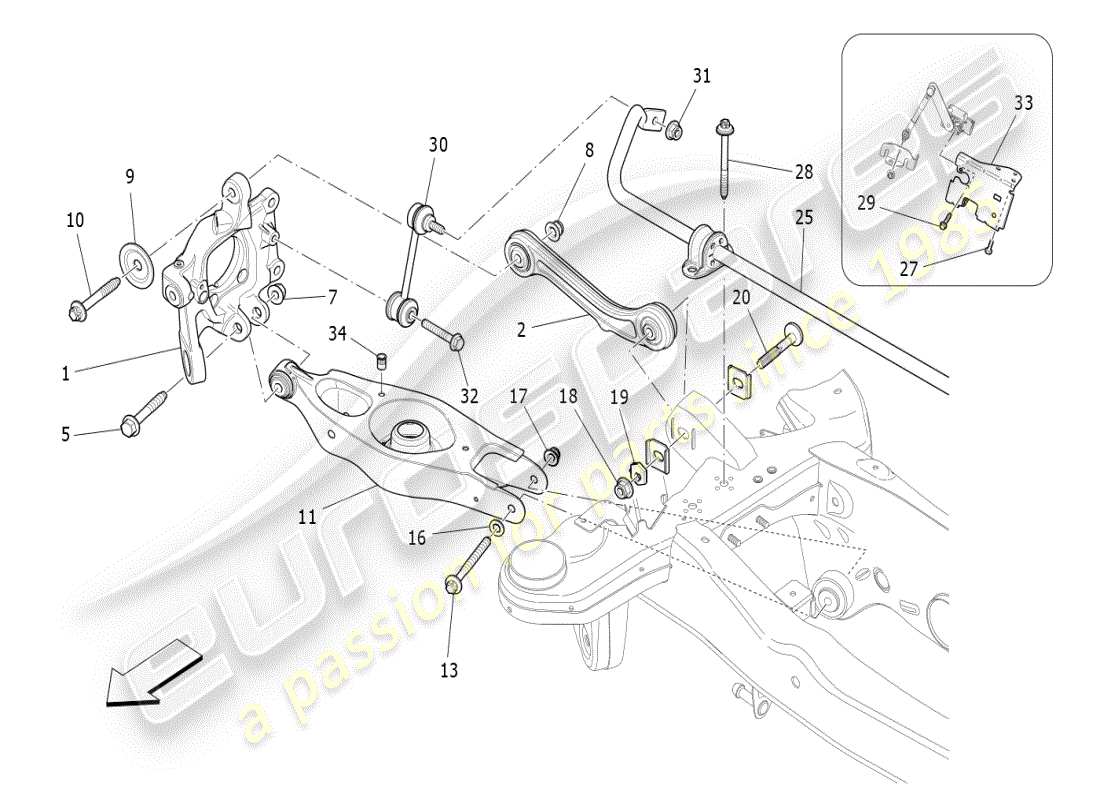 maserati ghibli (2019) rear suspension diagrama de piezas