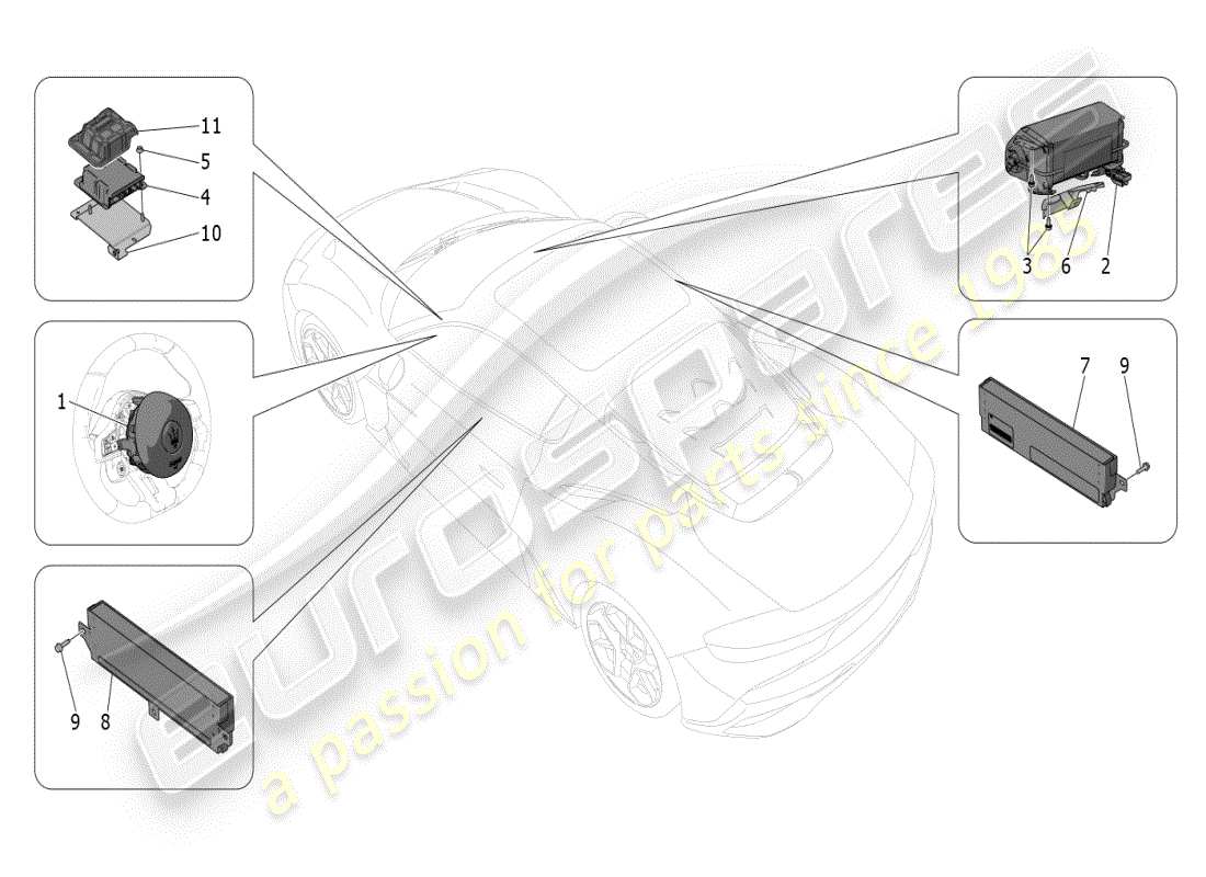 maserati mc20 (2024) sistema de bolsas de aire diagrama de piezas