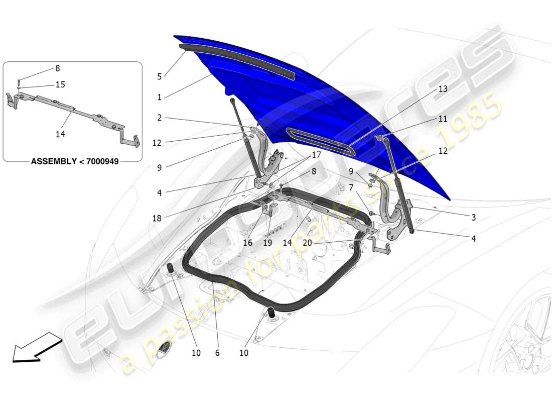 maserati mc20 (2022) diagrama de piezas de la tapa frontal