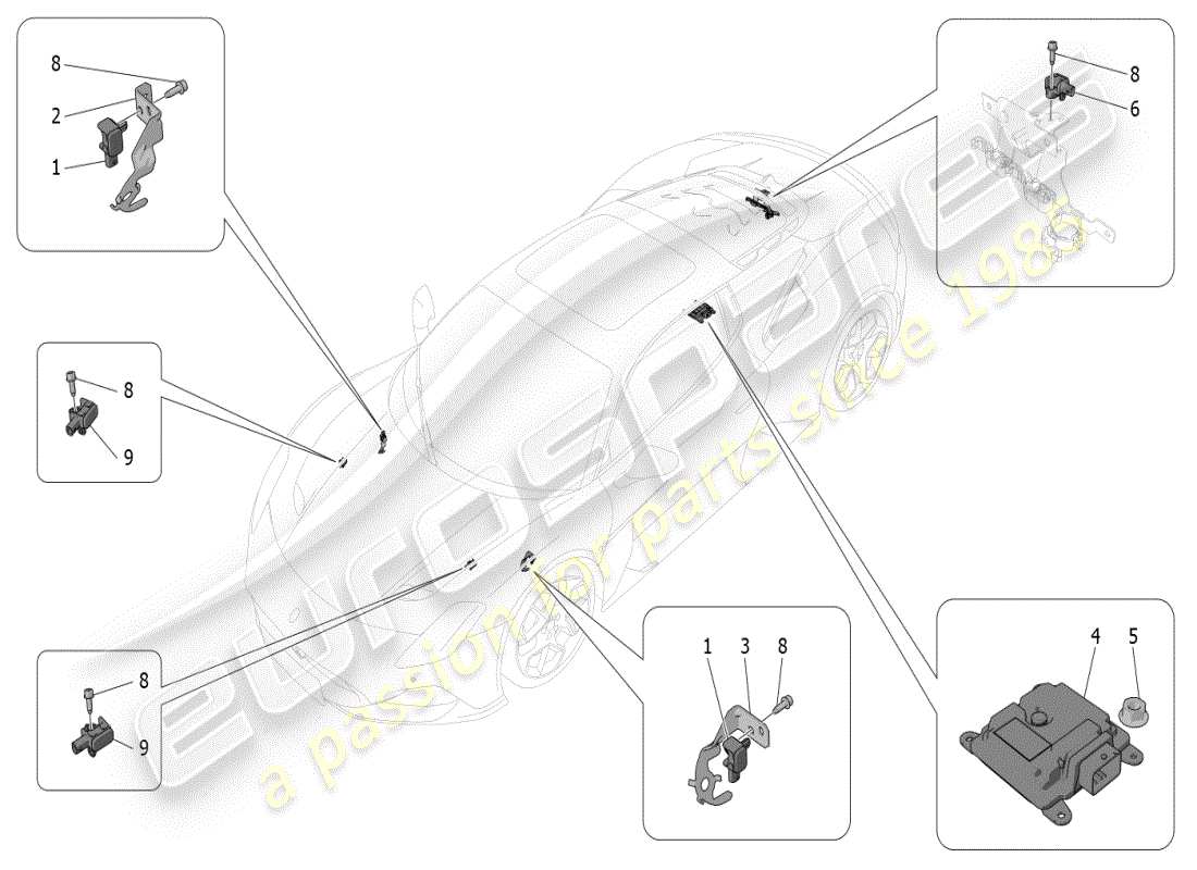 maserati mc20 (2024) control electrónico (suspensión) diagrama de piezas