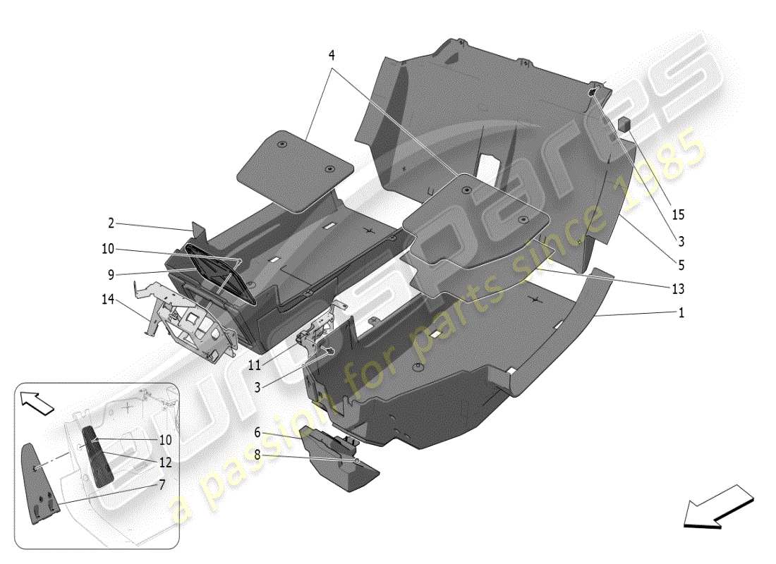 maserati mc20 (2024) alfombrillas del habitáculo diagrama de piezas