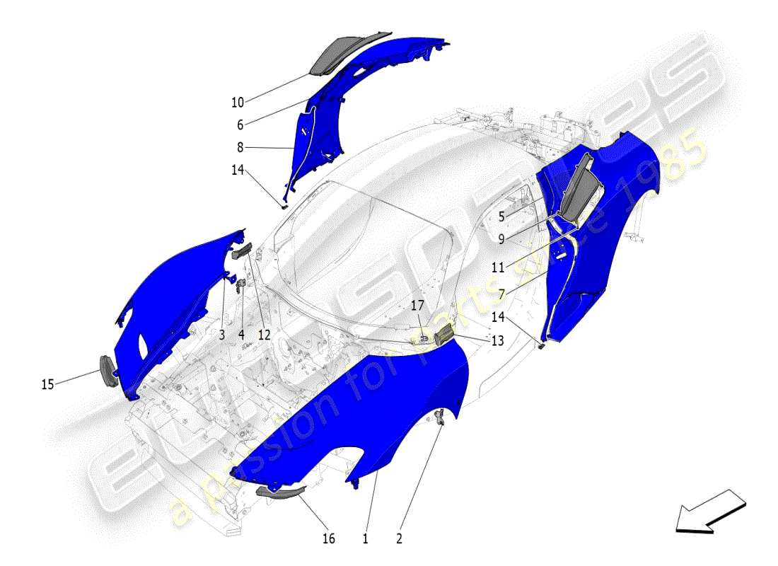 maserati mc20 (2024) cobertura exterior diagrama de piezas
