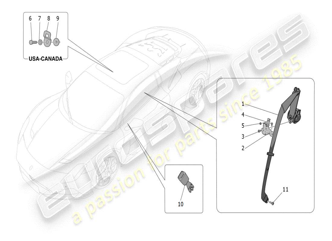 maserati mc20 (2024) cinturones de seguridad diagrama de piezas