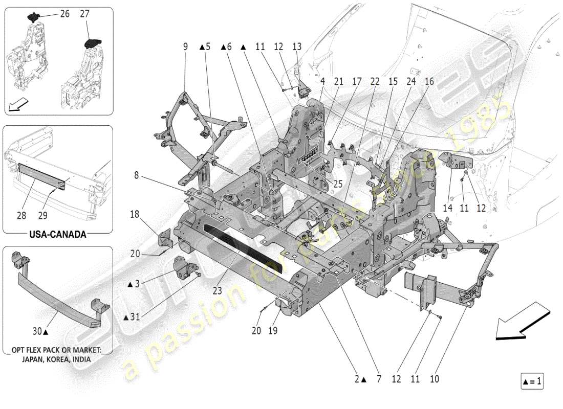 maserati mc20 (2024) diagrama de piezas del chasis delantero