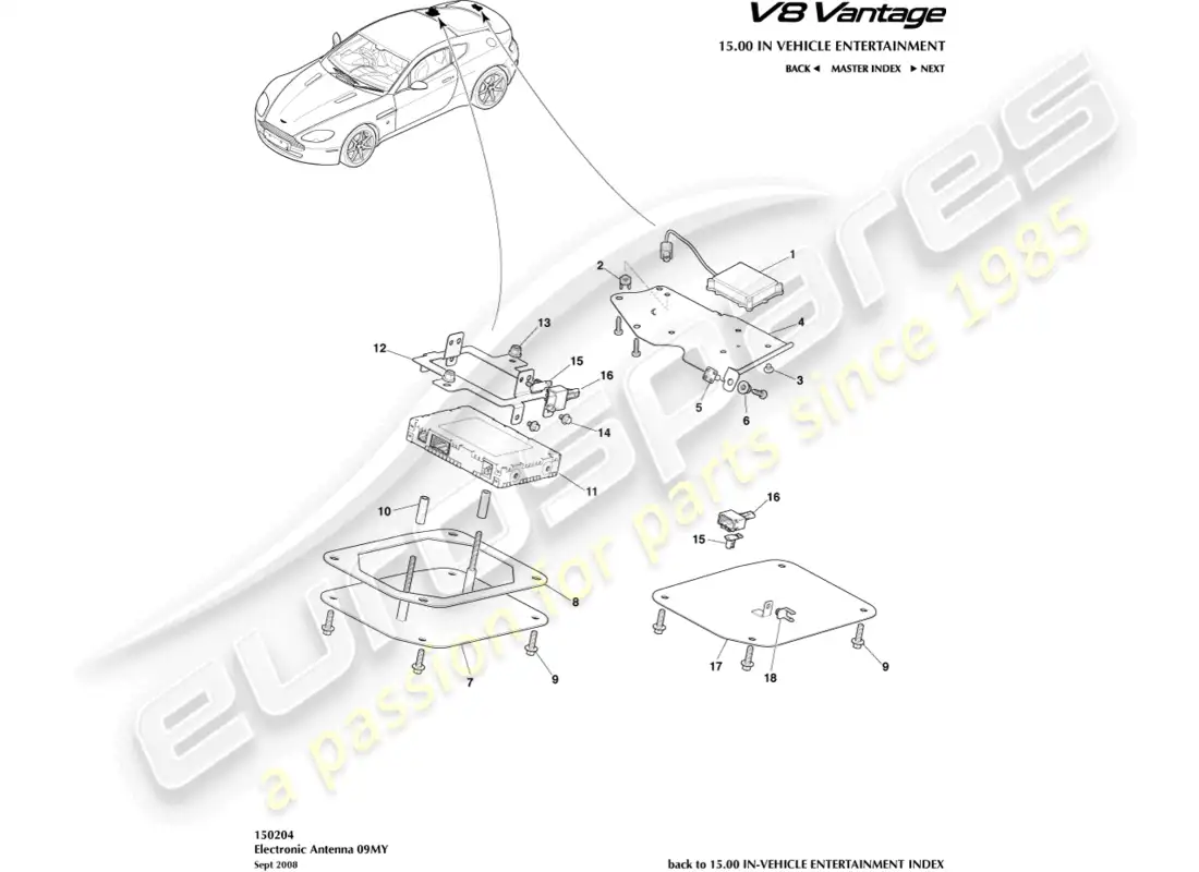 aston martin v8 vantage (2008) antena electrónica, diagrama de pieza 09my