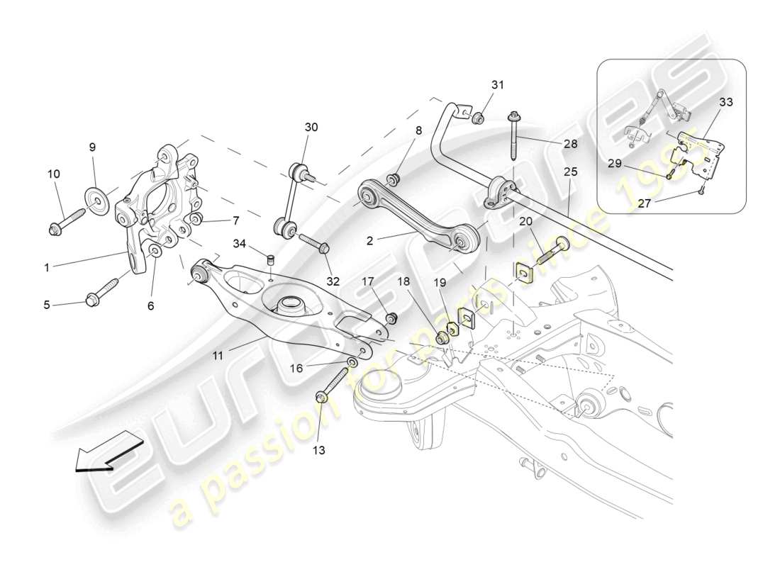 maserati ghibli (2018) diagrama de piezas de la suspensión trasera