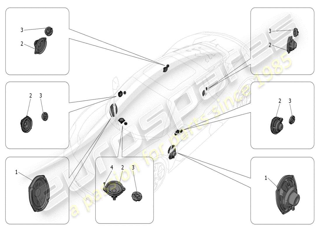 maserati mc20 (2024) diagrama de piezas del sistema de difusión de sonido