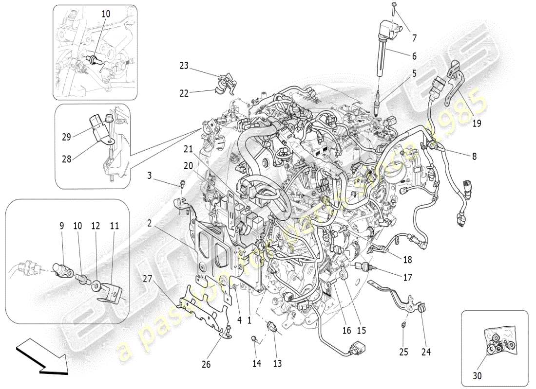 maserati ghibli (2021) control electrónico: diagrama de piezas de control de sincronización del motor y inyección