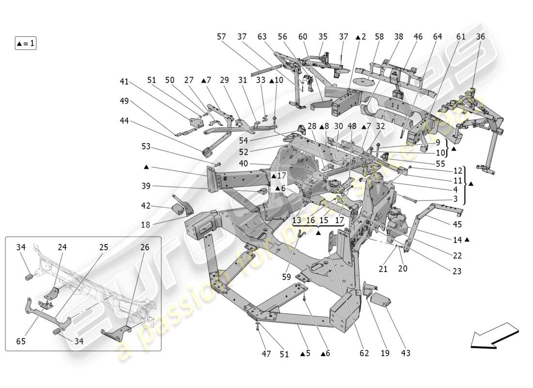 maserati mc20 (2022) diagrama de piezas del chasis trasero