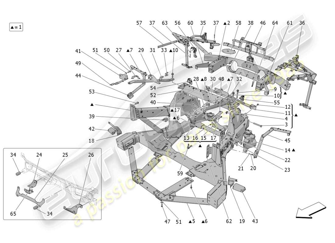 maserati mc20 (2022) chasis trasero diagrama de piezas