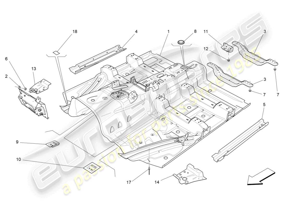 maserati levante (2017) marcos estructurales centrales y paneles de lamina diagrama de piezas