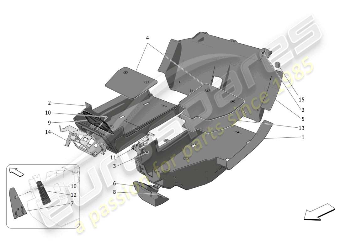 maserati mc20 (2022) alfombrillas del habitáculo diagrama de piezas