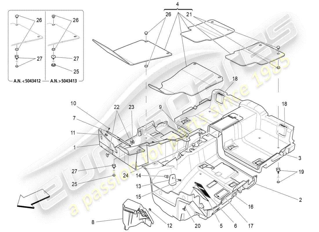 maserati ghibli (2019) alfombrillas del habitáculo diagrama de piezas