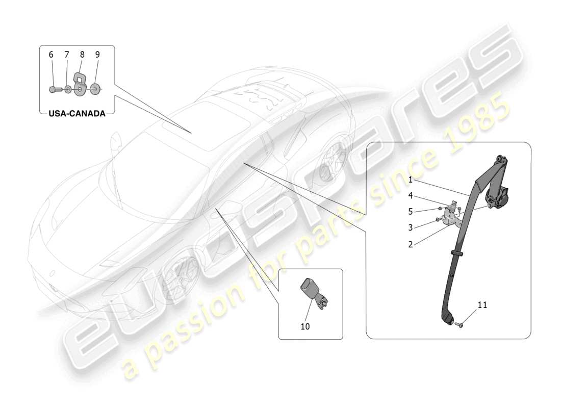 maserati mc20 (2022) diagrama de piezas de cinturones de seguridad