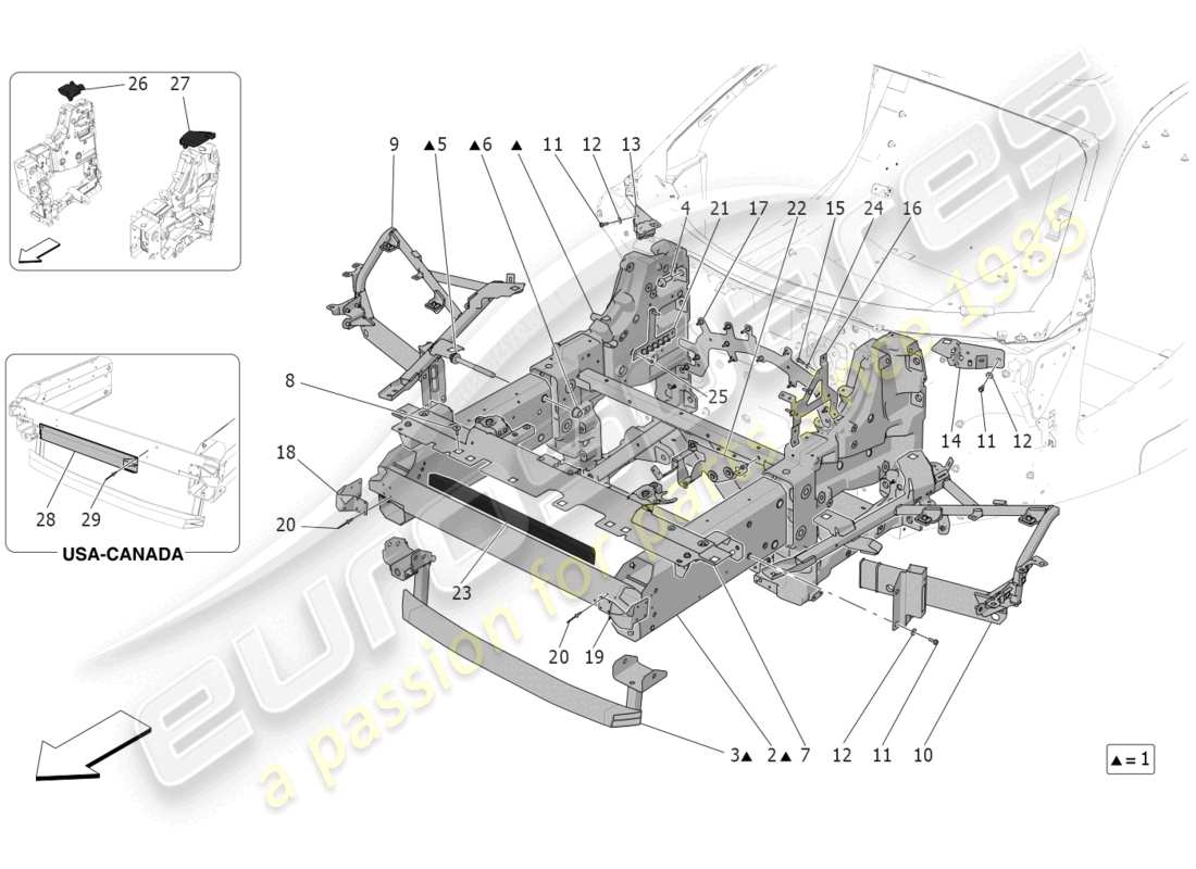 maserati mc20 (2023) chasis delantero diagrama de piezas