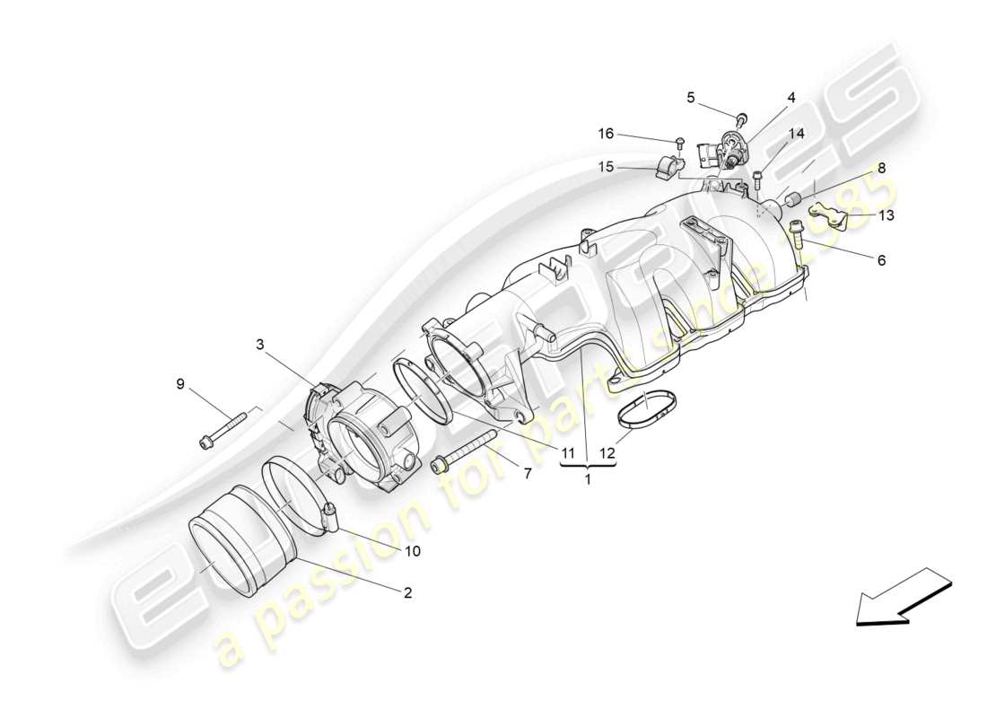 maserati ghibli (2014) diagrama de partes del colector de admisión y del cuerpo del acelerador