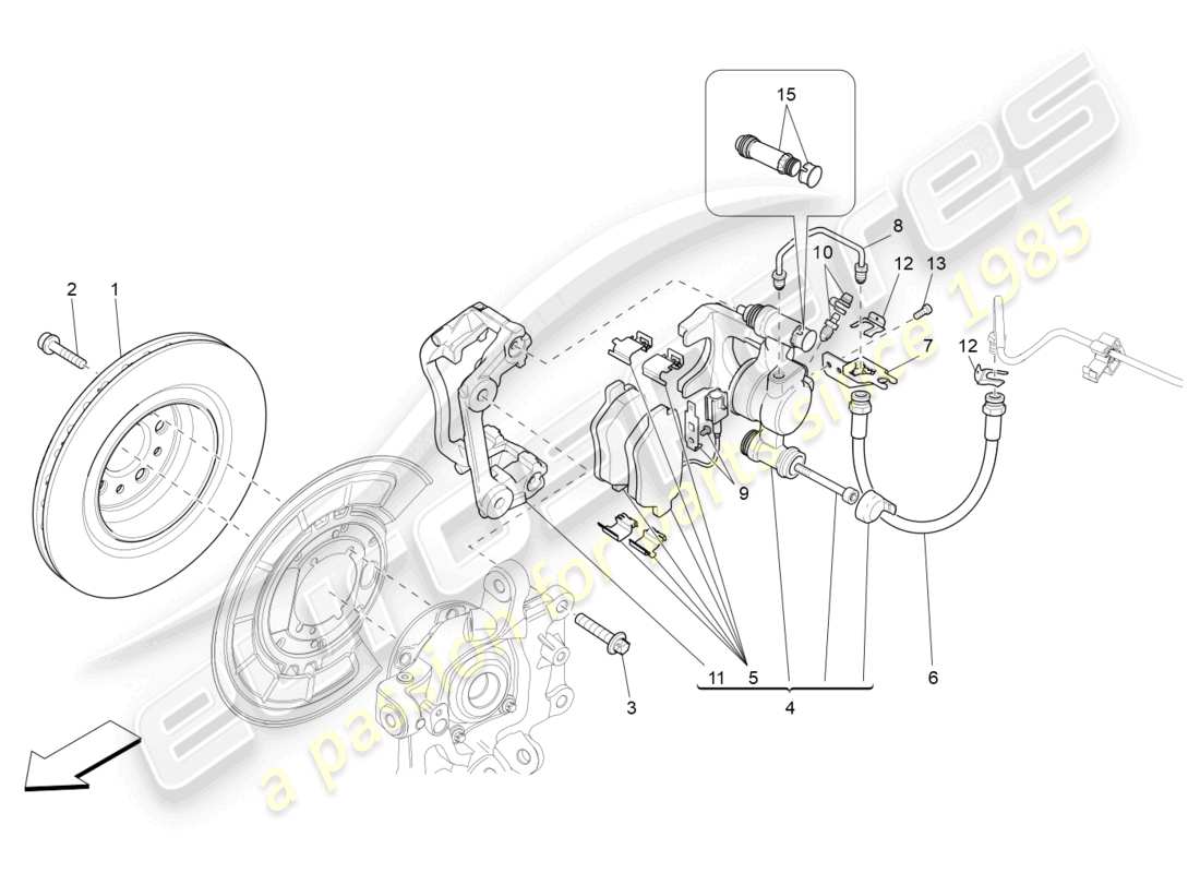 maserati ghibli (2014) braking devices on rear wheels diagrama de piezas