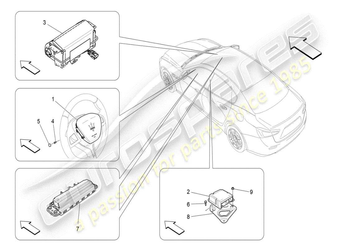 maserati ghibli (2019) sistema de airbag delantero diagrama de piezas