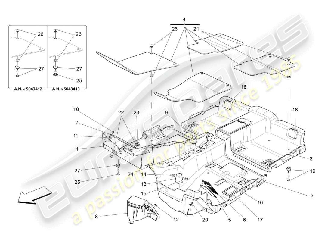 maserati ghibli (2018) alfombrillas del habitáculo diagrama de piezas