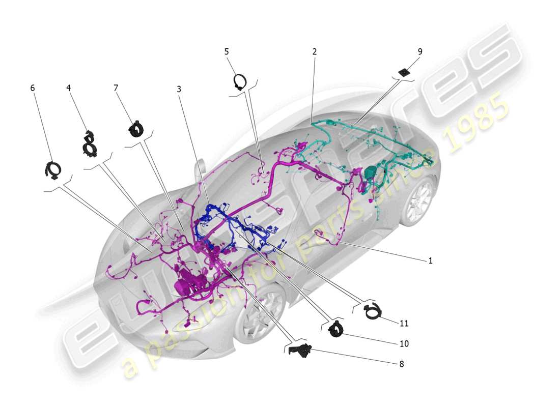 maserati mc20 (2022) diagrama de piezas de cableado principal