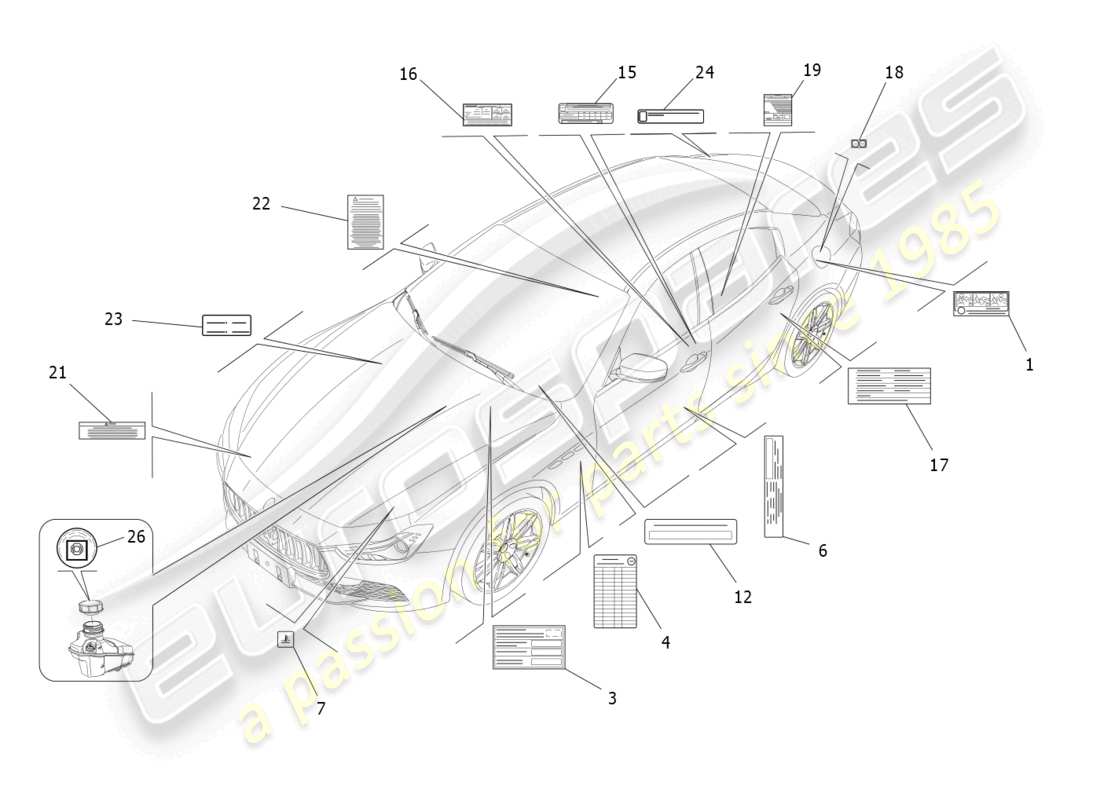 maserati ghibli (2018) diagrama de piezas de pegatinas y etiquetas