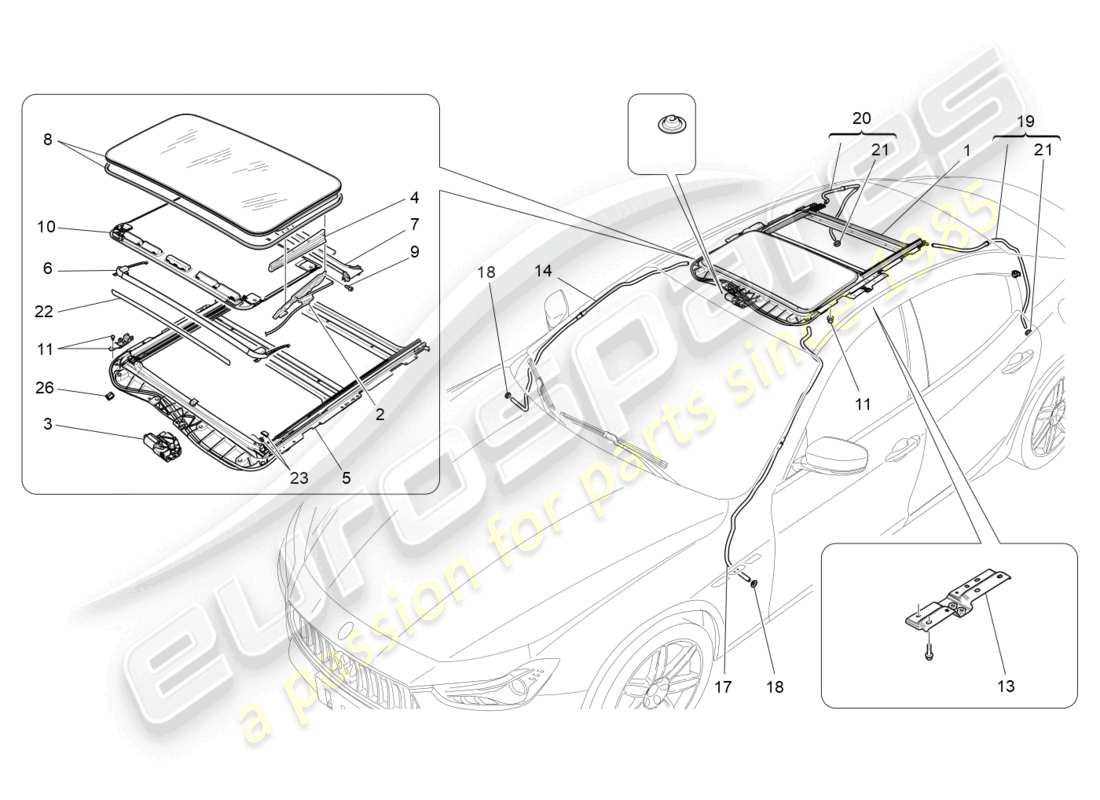 maserati ghibli (2018) diagrama de piezas del techo corredizo