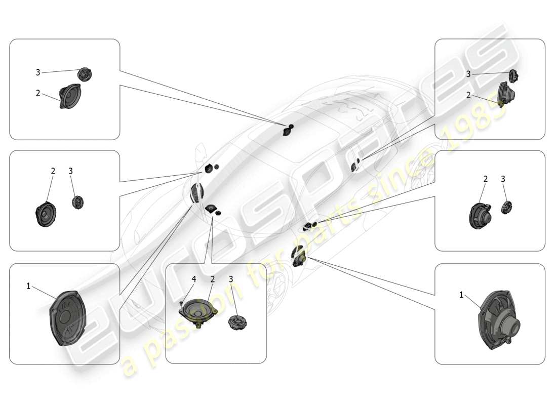 maserati mc20 (2022) diagrama de piezas del sistema de difusión de sonido