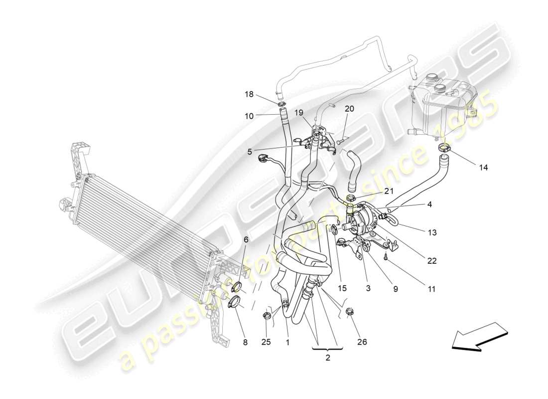 maserati ghibli (2018) sistema de refrigeración: diagrama de piezas de nourice y líneas