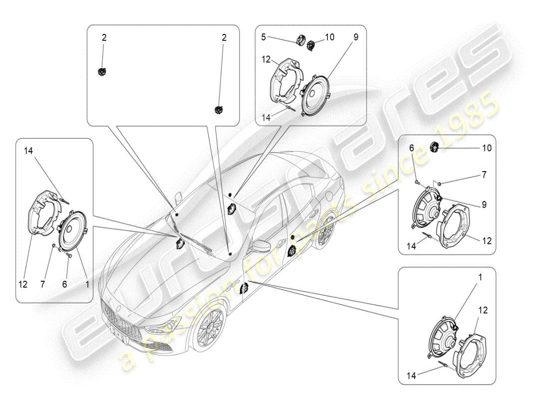 maserati ghibli (2019) sistema de difusión de sonido diagrama de piezas