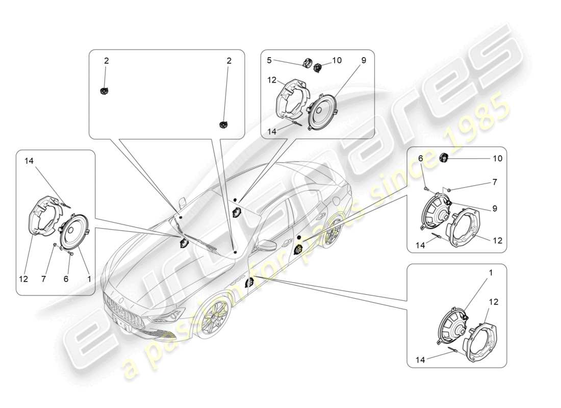 maserati ghibli (2018) diagrama de piezas del sistema de difusión de sonido