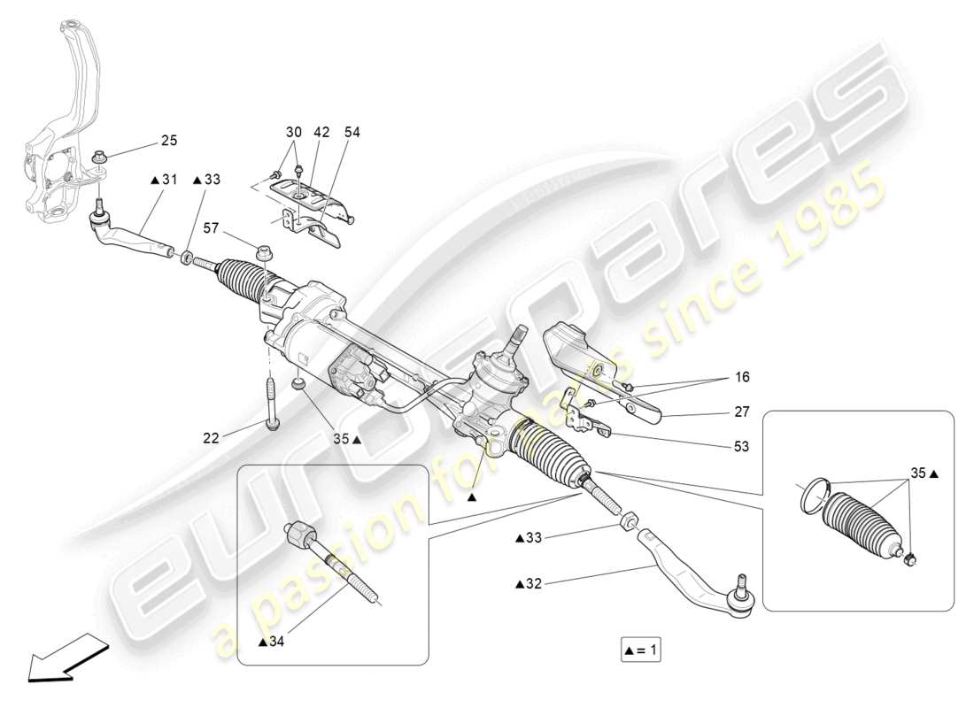 maserati levante modena s (2022) diagrama de pieza de la unidad de cremallera de dirección completa