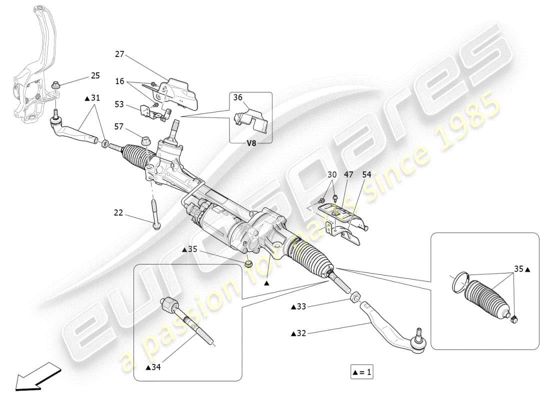 maserati ghibli (2019) unidad completa de cremallera de dirección diagrama de piezas