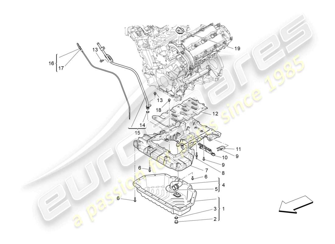 maserati ghibli (2014) sistema de lubricación: diagrama de piezas del circuito y de la colección