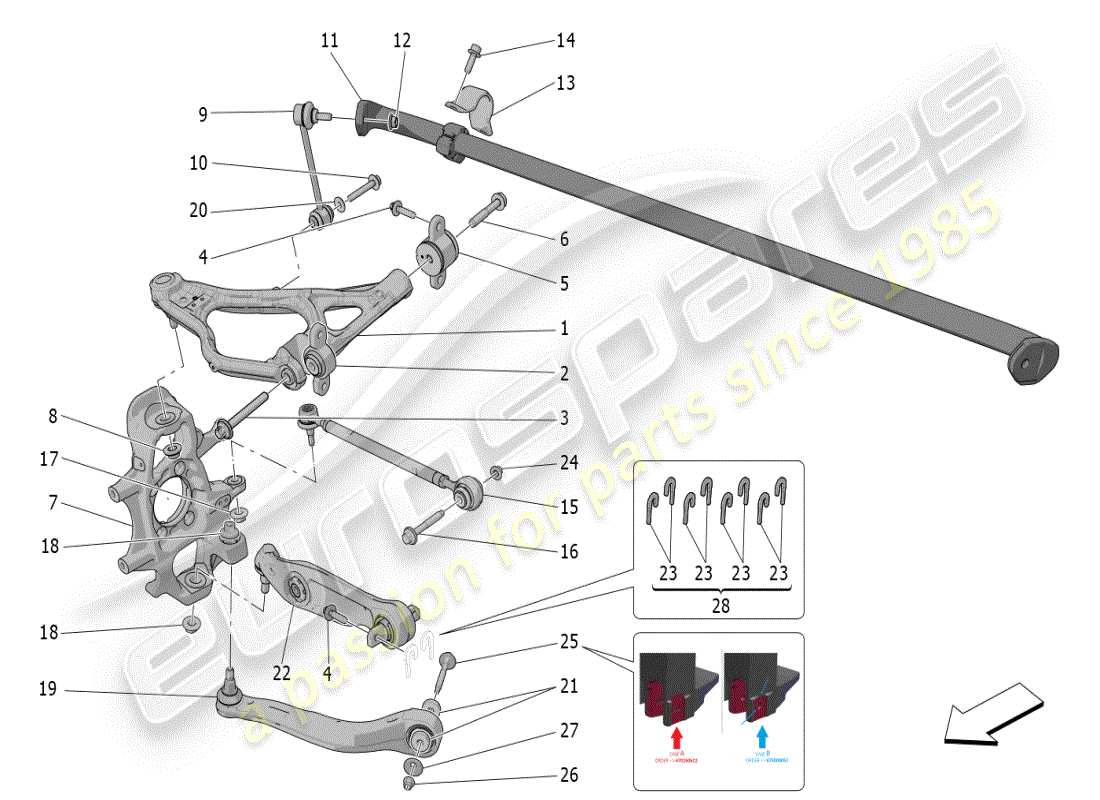 maserati mc20 (2024) rear suspension diagrama de piezas