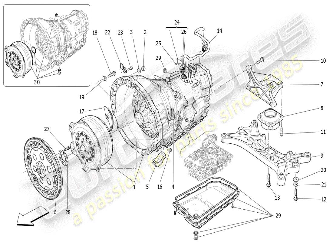 maserati ghibli (2019) carcasas de caja de cambios diagrama de piezas