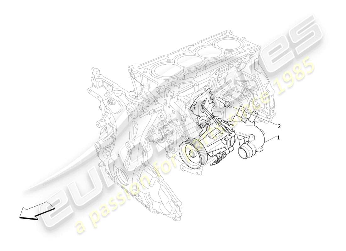 maserati levante gt (2022) sistema de refrigeración: diagrama de piezas de la bomba de agua