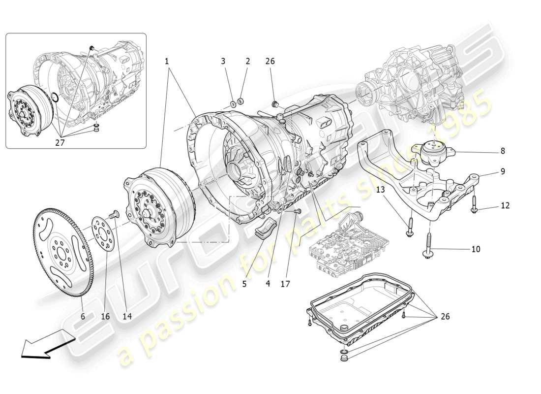 maserati levante (2017) carcasas de caja de cambios diagrama de piezas