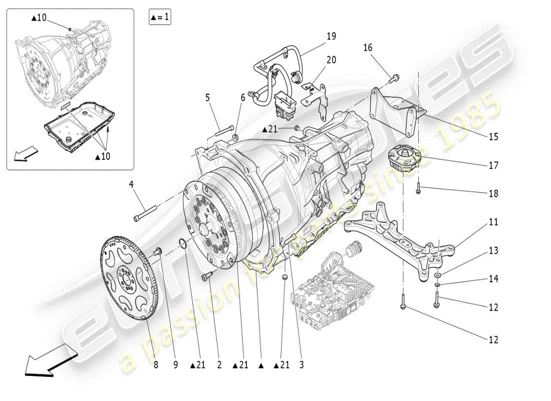 maserati ghibli (2021) diagrama de piezas de las carcasas de la caja de cambios
