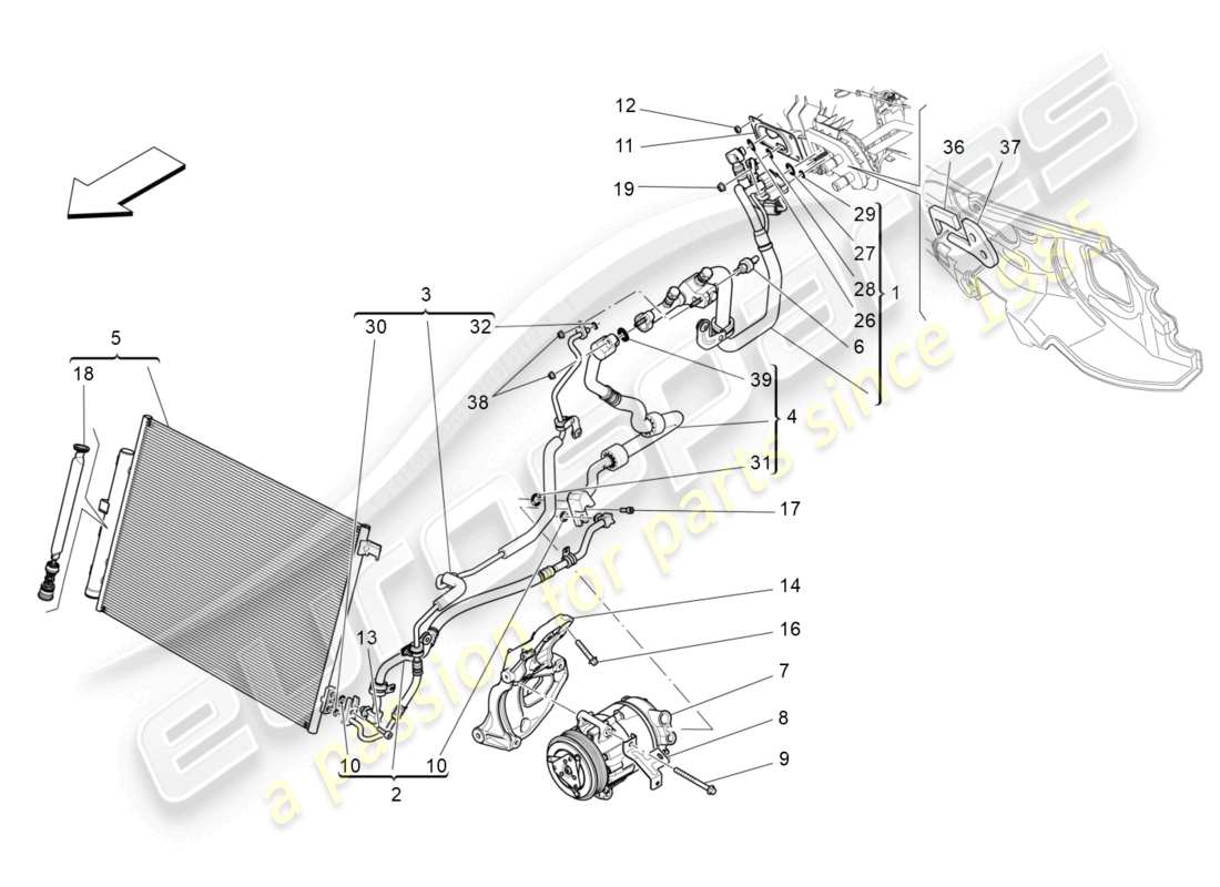 maserati levante (2018) unidad de a/c: dispositivos del compartimiento del motor diagrama de piezas